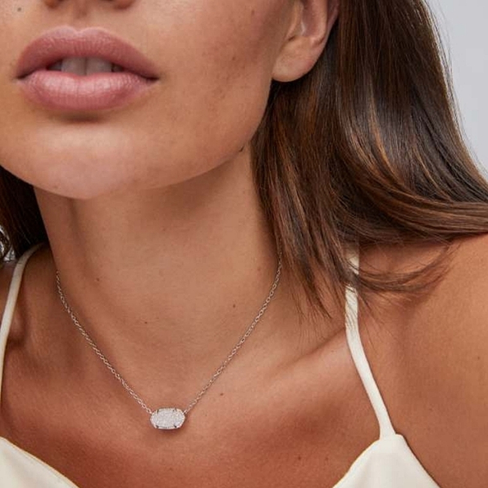 (donated) KENDRA Scott Elisa Silver Pendant Necklace Iridescent DRUSY + Bracelet